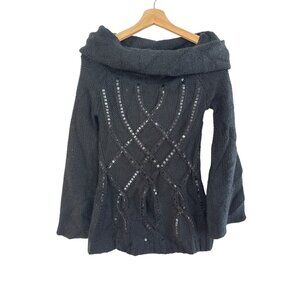 Vintage Y2K 2b Bebe Womens Black Cowl Neck Sweater With Sequin Accents Size S